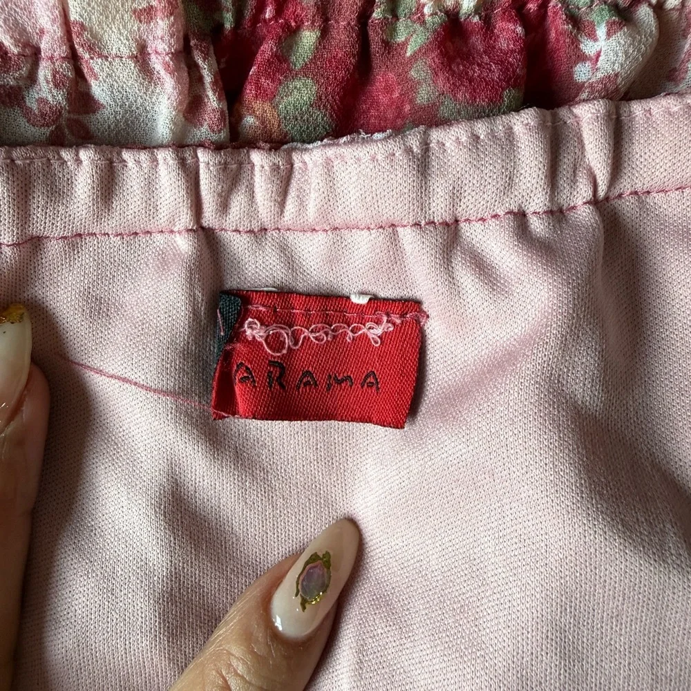 Vintage ARAMA Pink Floral Patchwork Slip Dress Lace Strap Cottagecore Size Small - Picture 9 of 12